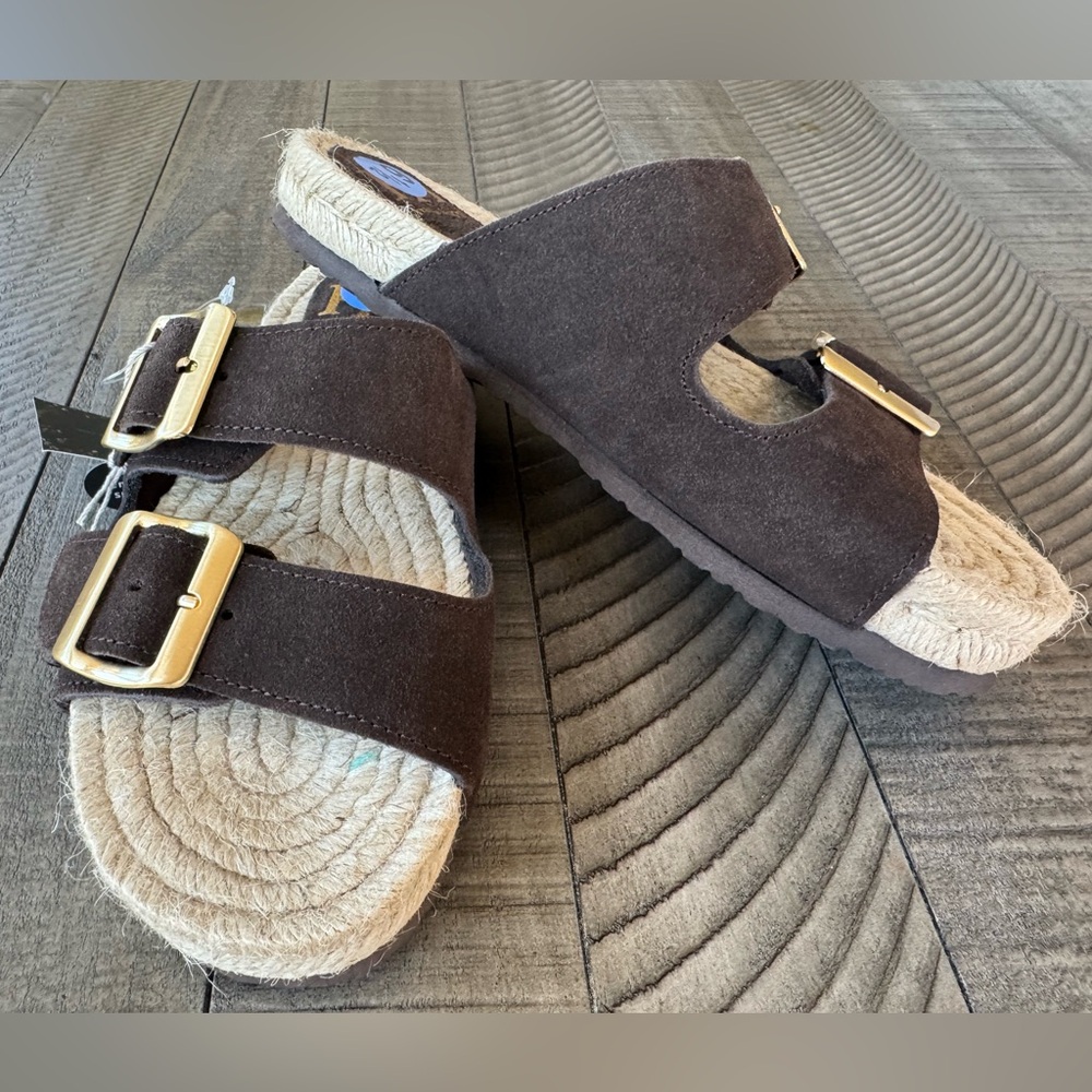 Haute Hippie Dark Brown Suede Buckle Slide Sandals Women’s Size 6.5 (NWOT) - Picture 11 of 12